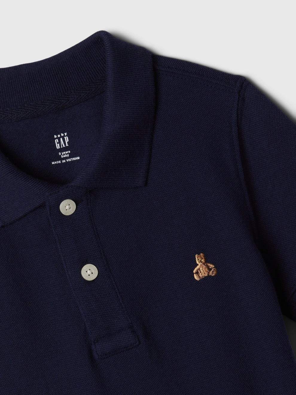 Gap Baby & Toddler Pique Polo Shirt in Dark night blue, collar button and bear logo detail