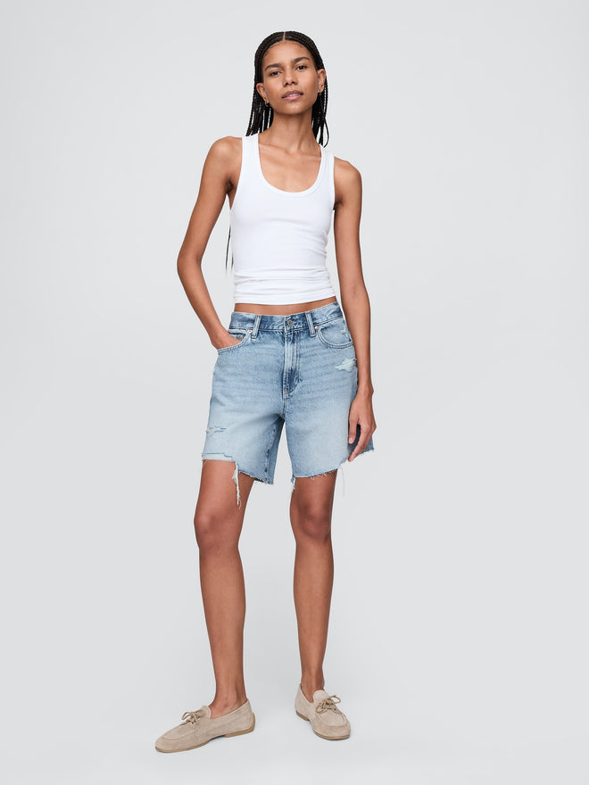 8" Mid Rise '90s Loose Denim Bermuda Shorts - Light indigo destroy