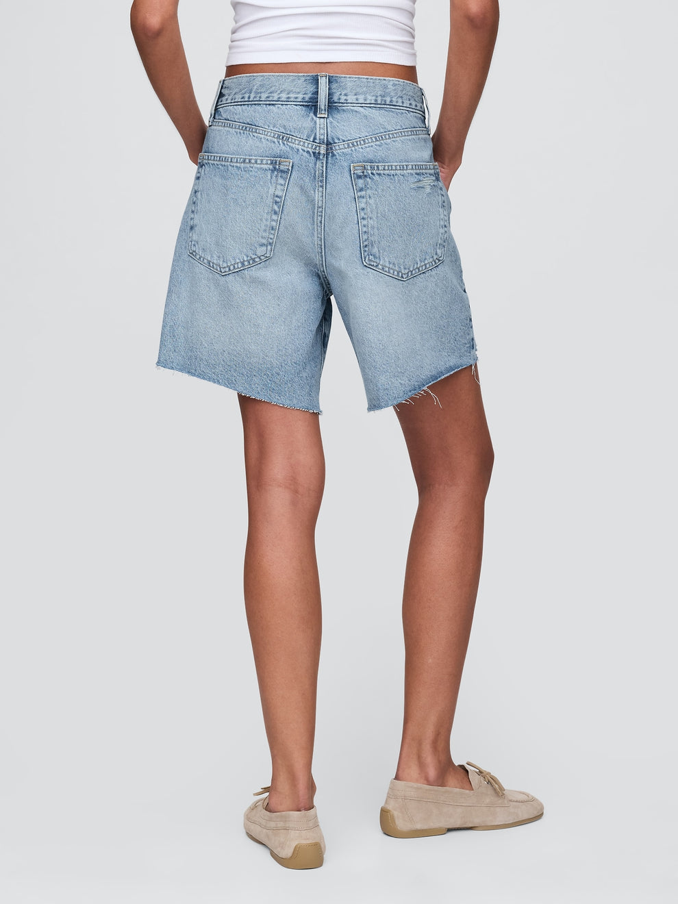 8" Mid Rise '90s Loose Denim Bermuda Shorts - Light indigo destroy