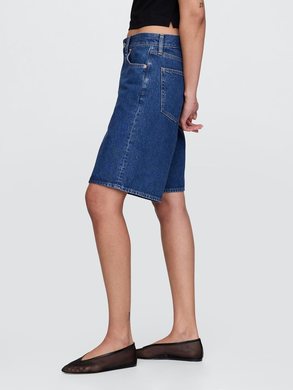 11" Mid Rise Longline Denim Shorts - Medium indigo