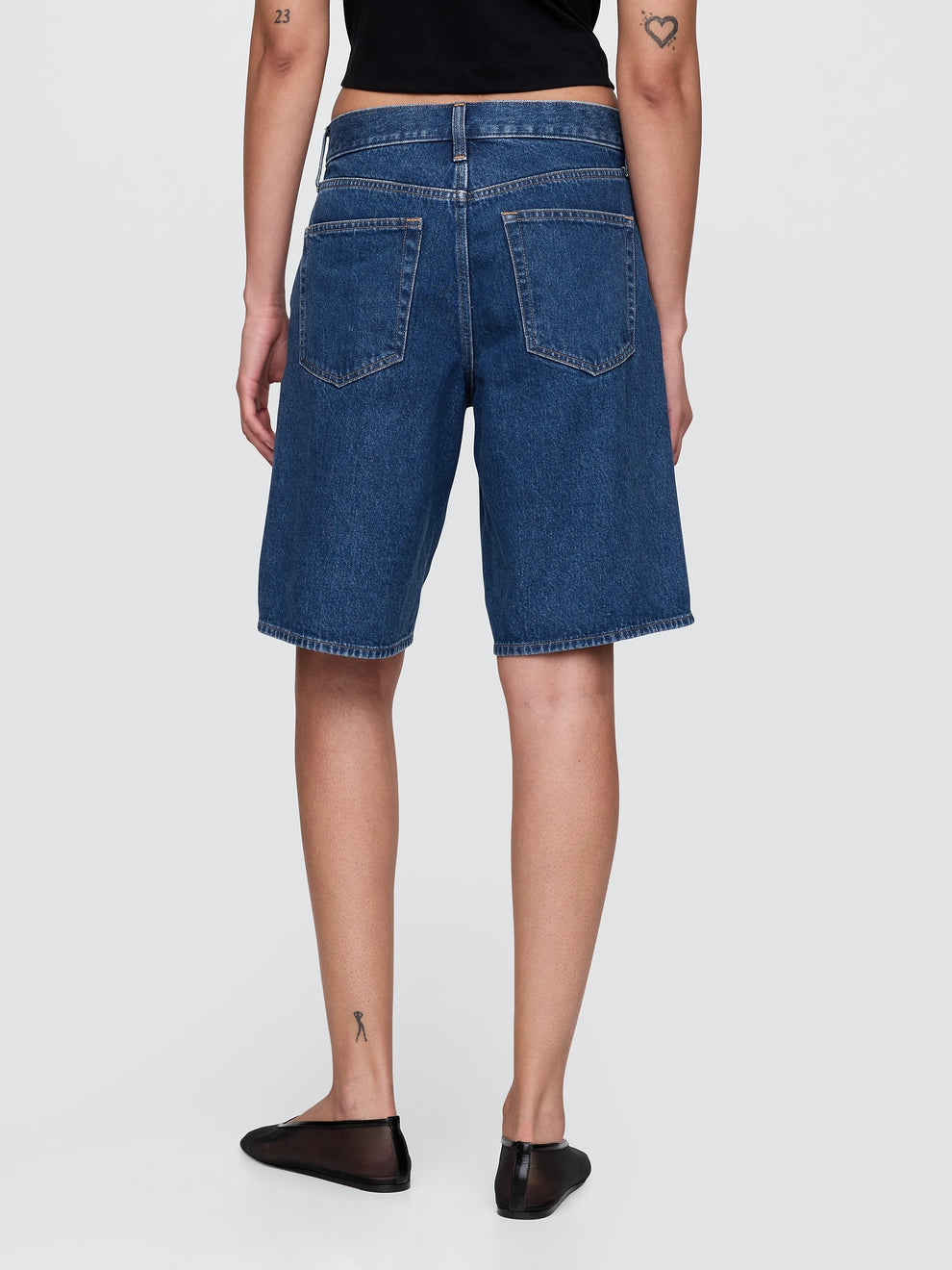 11" Mid Rise Longline Denim Shorts - Medium indigo