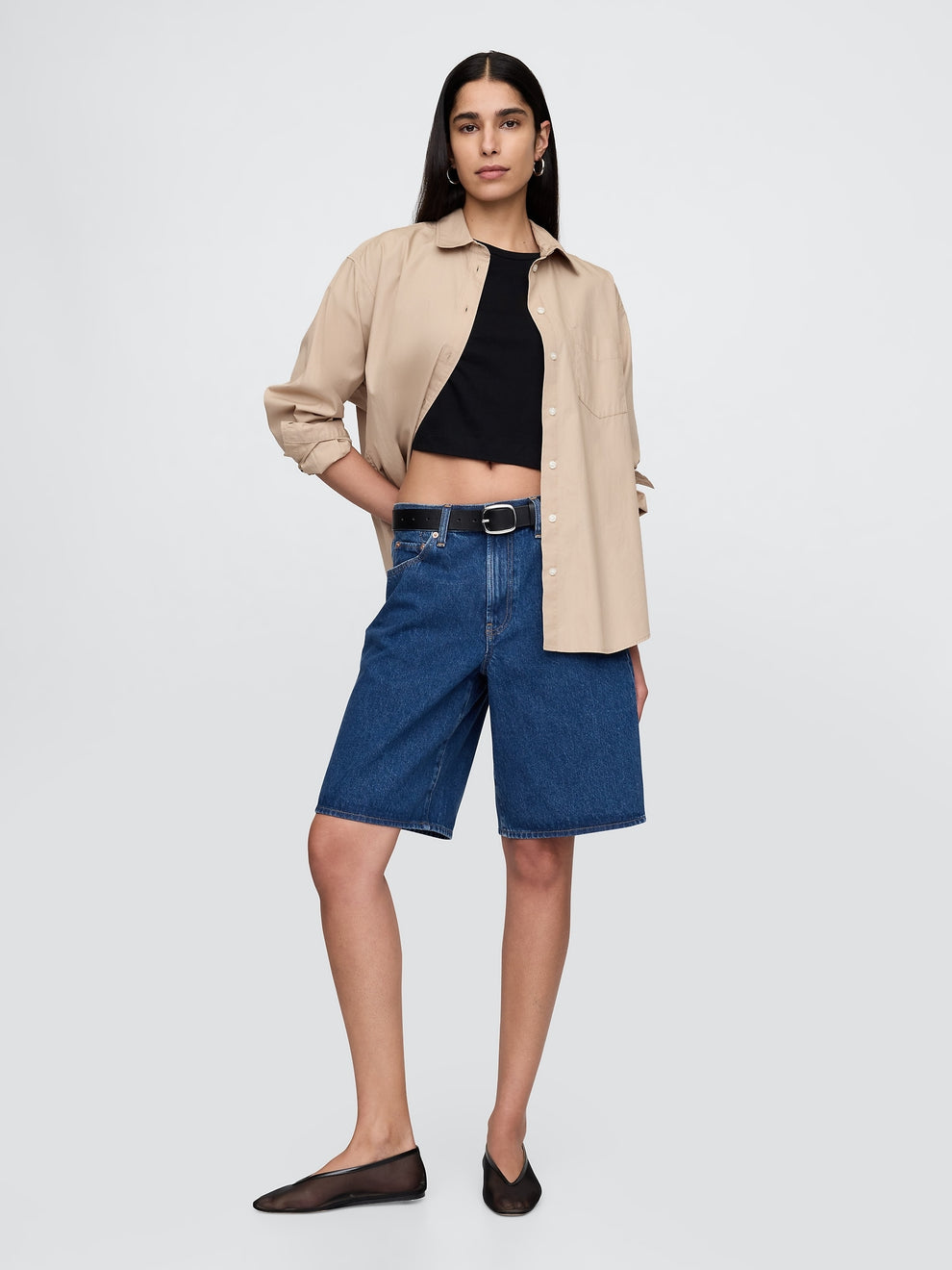 11" Mid Rise Longline Denim Shorts - Medium indigo