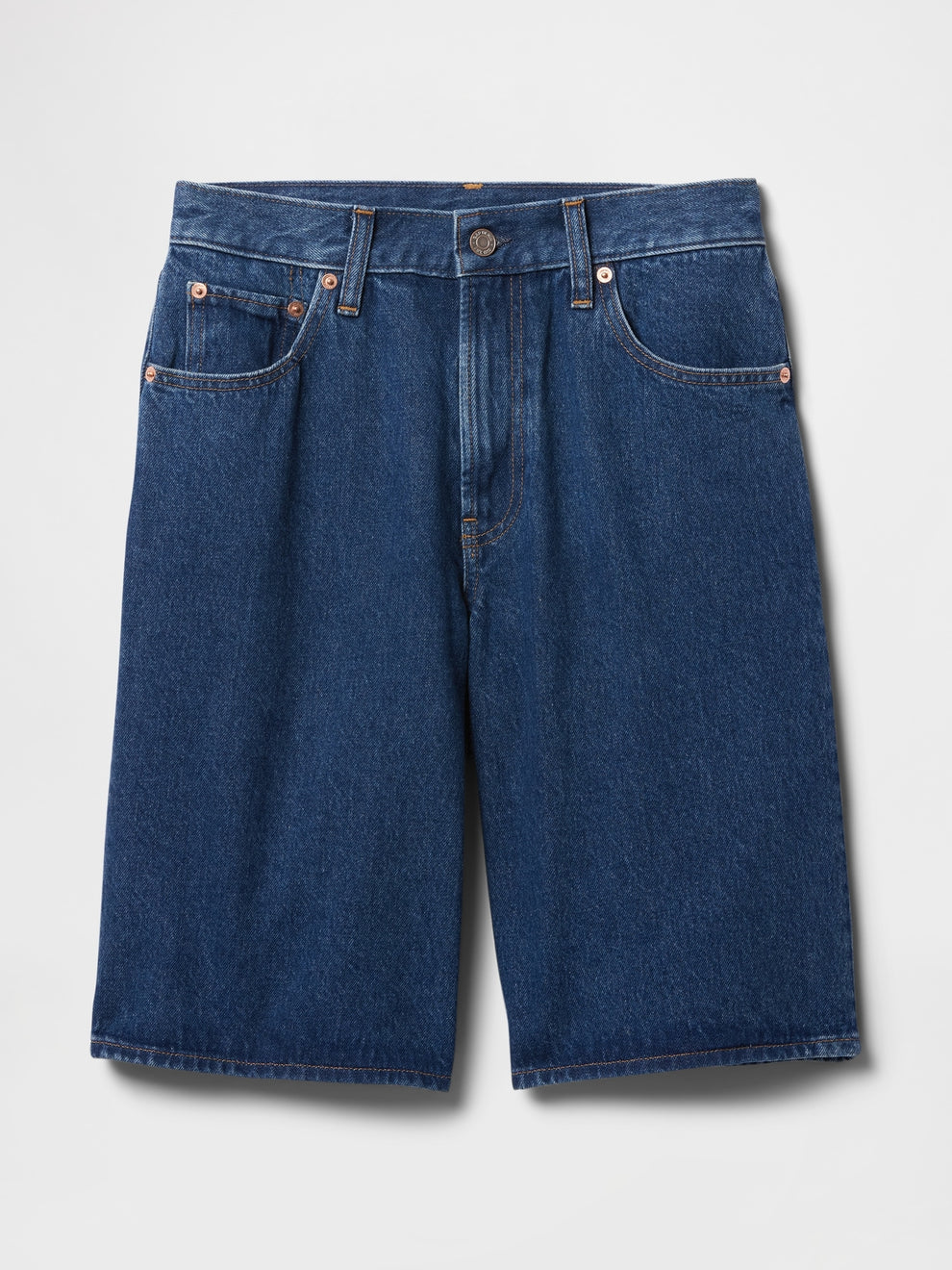 11" Mid Rise Longline Denim Shorts - Medium indigo