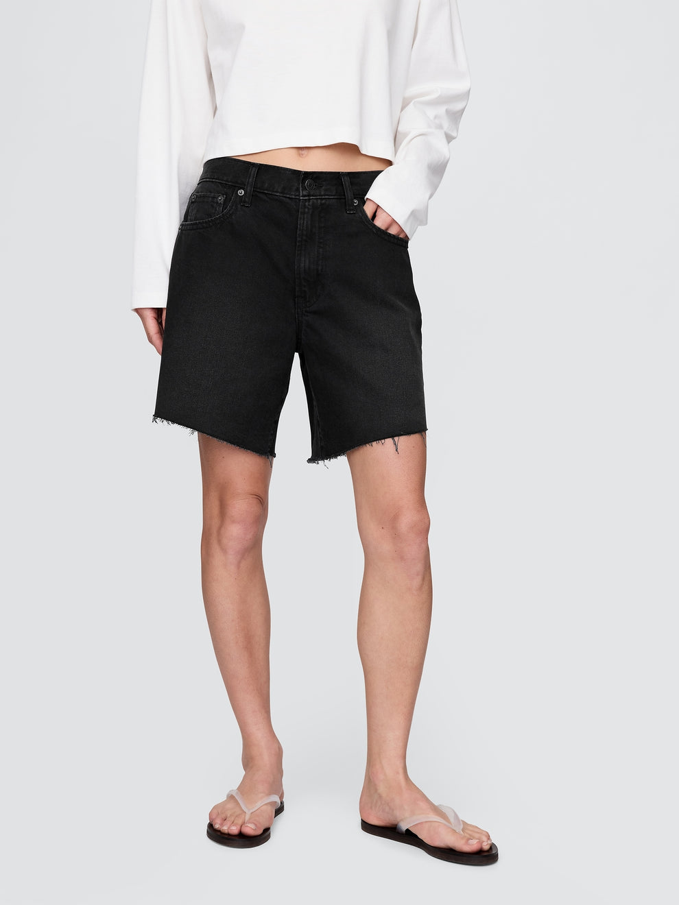 8" Mid Rise '90s Loose Denim Bermuda Shorts - Black