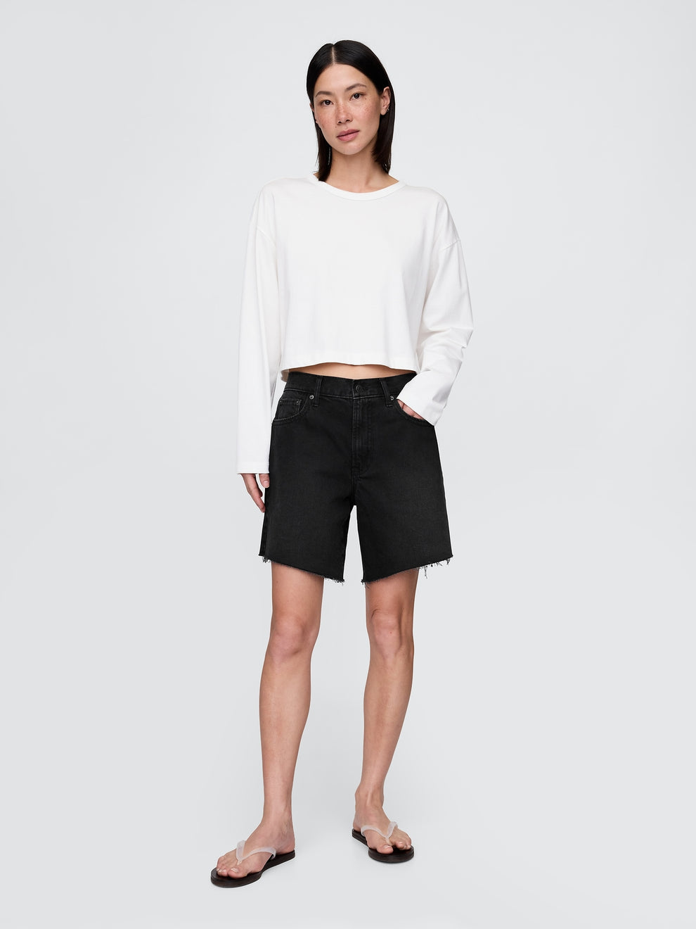 8" Mid Rise '90s Loose Denim Bermuda Shorts - Black