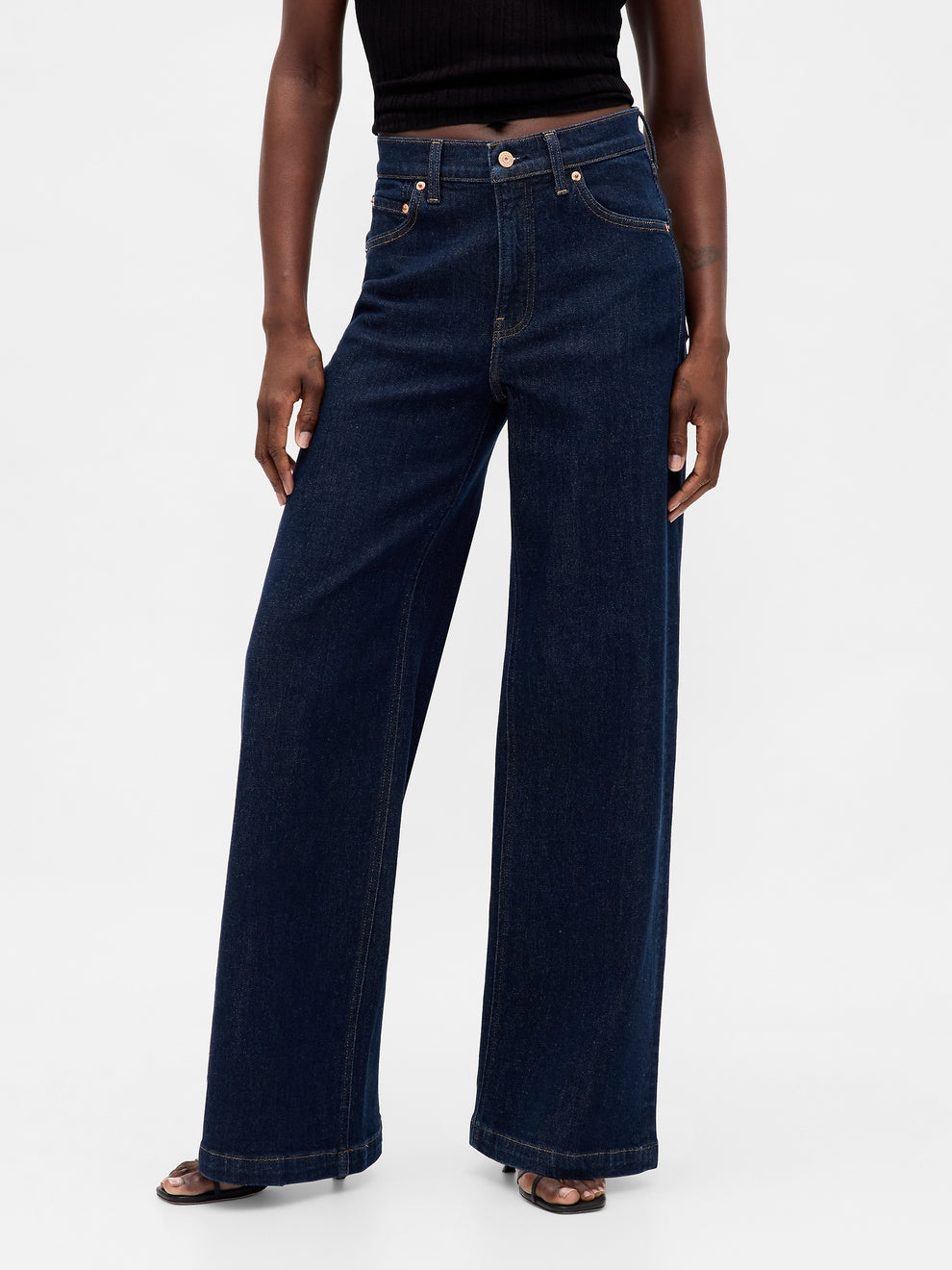 High Rise Stride Wide-Leg Jeans - Dark blue indigo