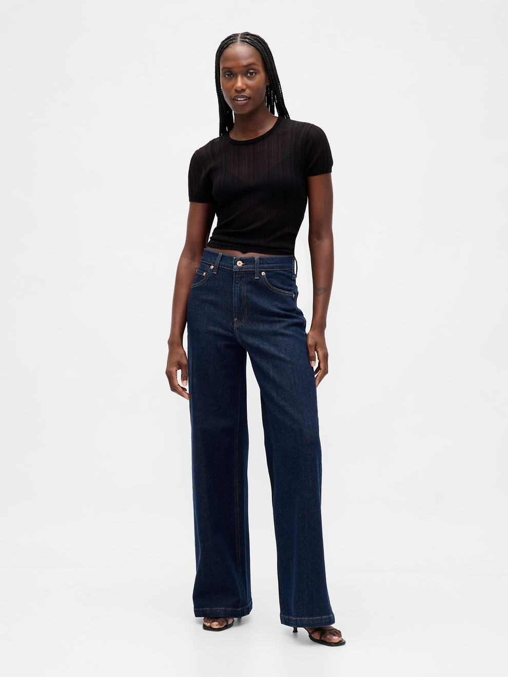 High Rise Stride Wide-Leg Jeans - Dark blue indigo