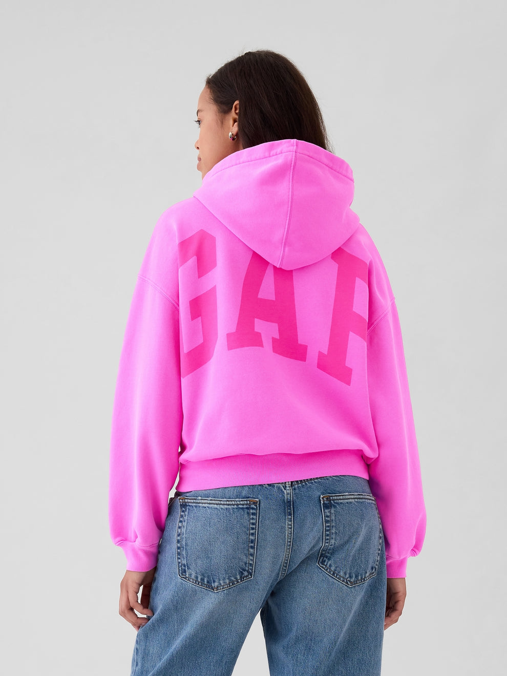 VintageSoft Crop Logo Hoodie - Neon pink