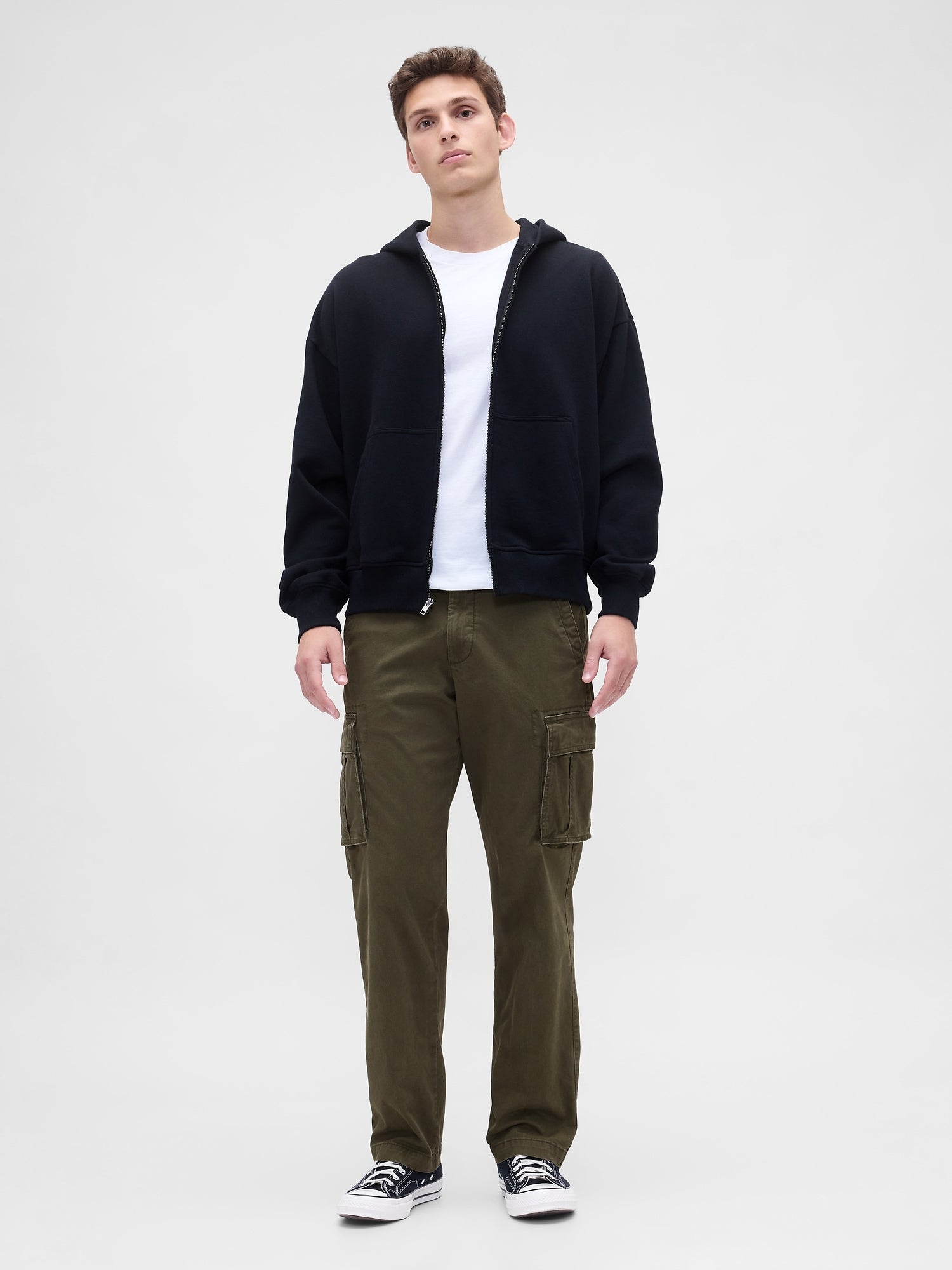 Essential Straight Cargo Pants - black moss