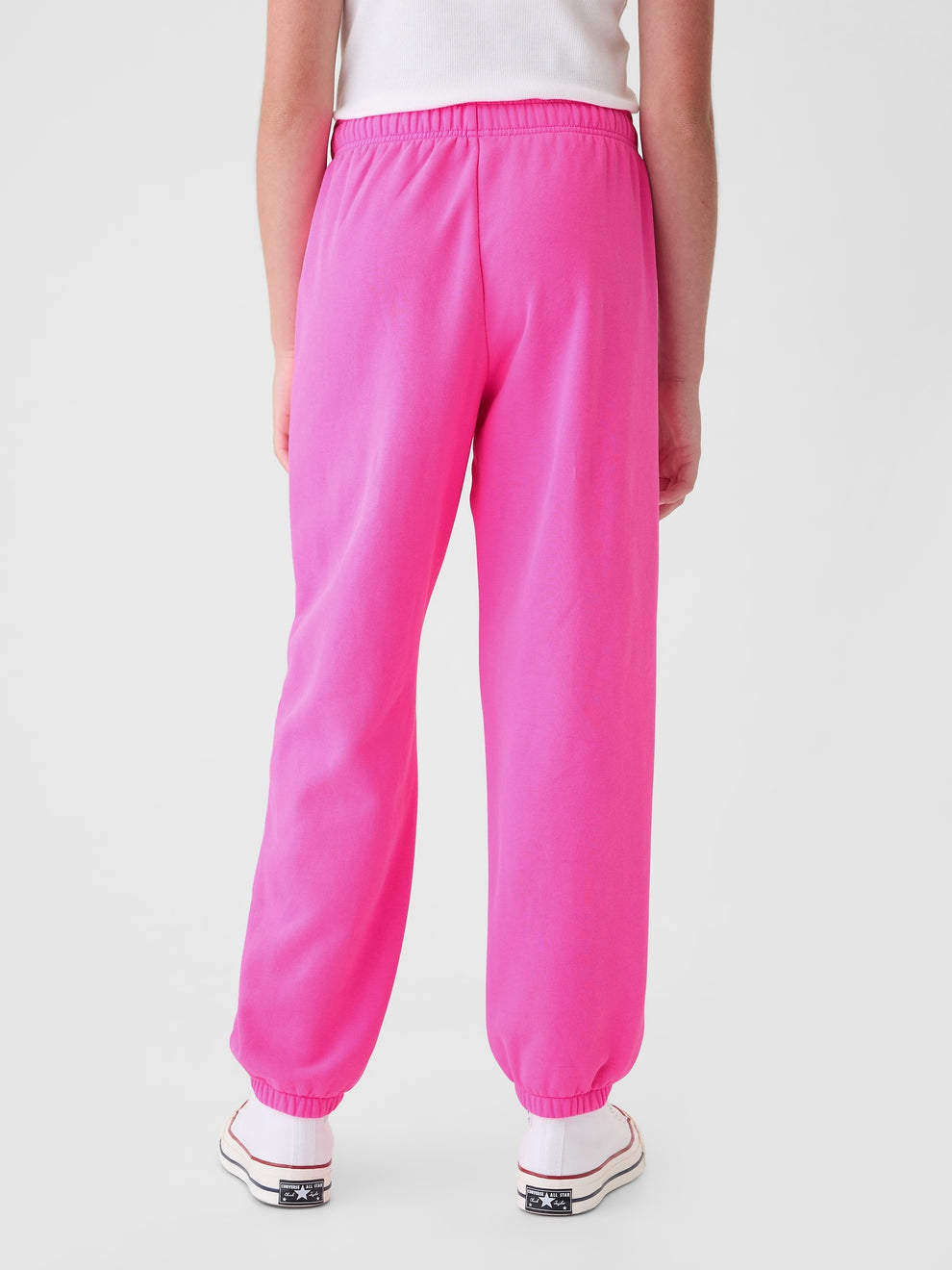 Gap Kids VintageSoft Logo Joggers in Standout pink, front view on a model