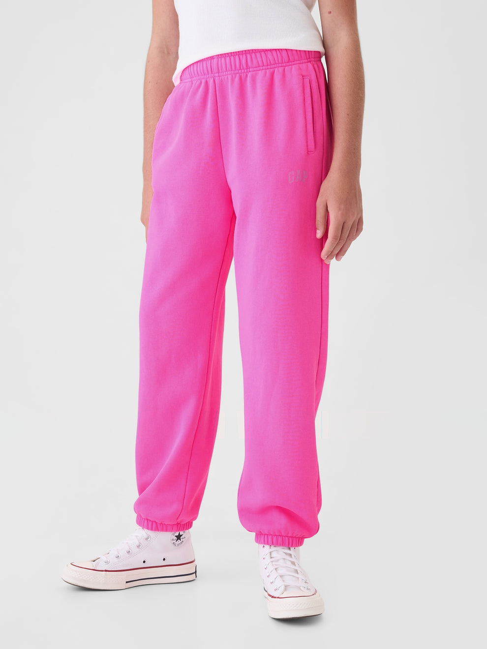 Gap Kids VintageSoft Logo Joggers in Standout pink, back view on a model