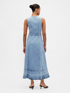 Denim Tie-Belt Button-Front Maxi Dress - Medium wash