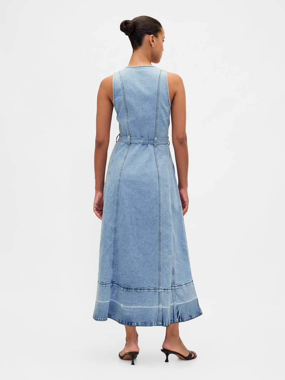 Denim Tie-Belt Button-Front Maxi Dress - Medium wash