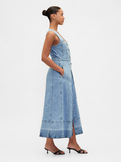 Denim Tie-Belt Button-Front Maxi Dress - Medium wash