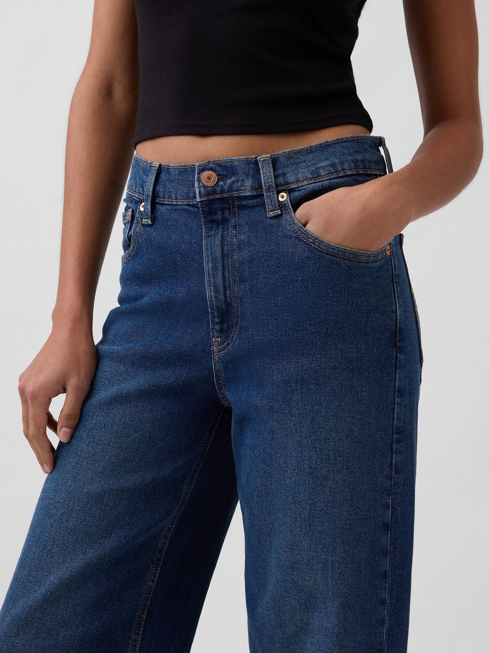 High Rise Stride Wide-Leg Jeans - Dark wash