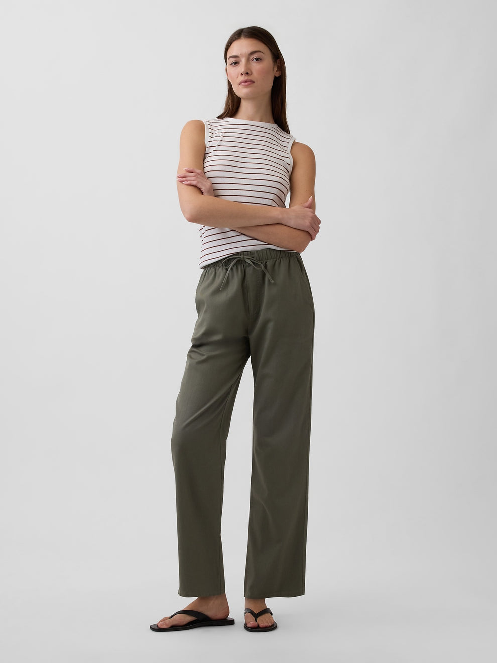 Mid Rise Easy Twill Pants - Mesculen green