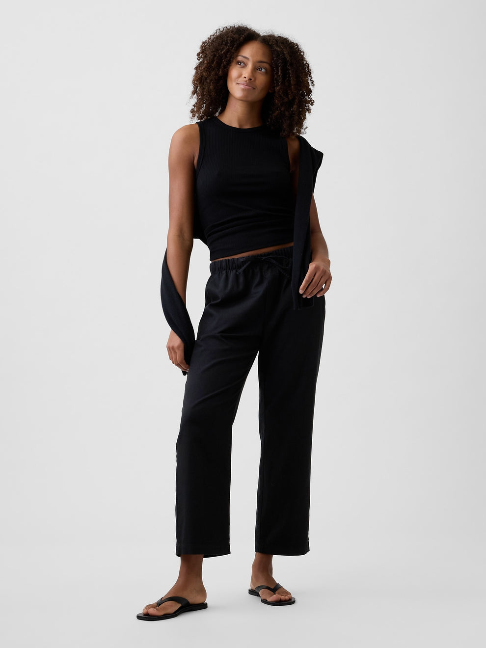 Mid Rise Easy Twill Pants - Black