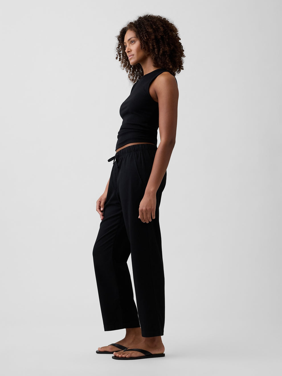 Mid Rise Easy Twill Pants - Black