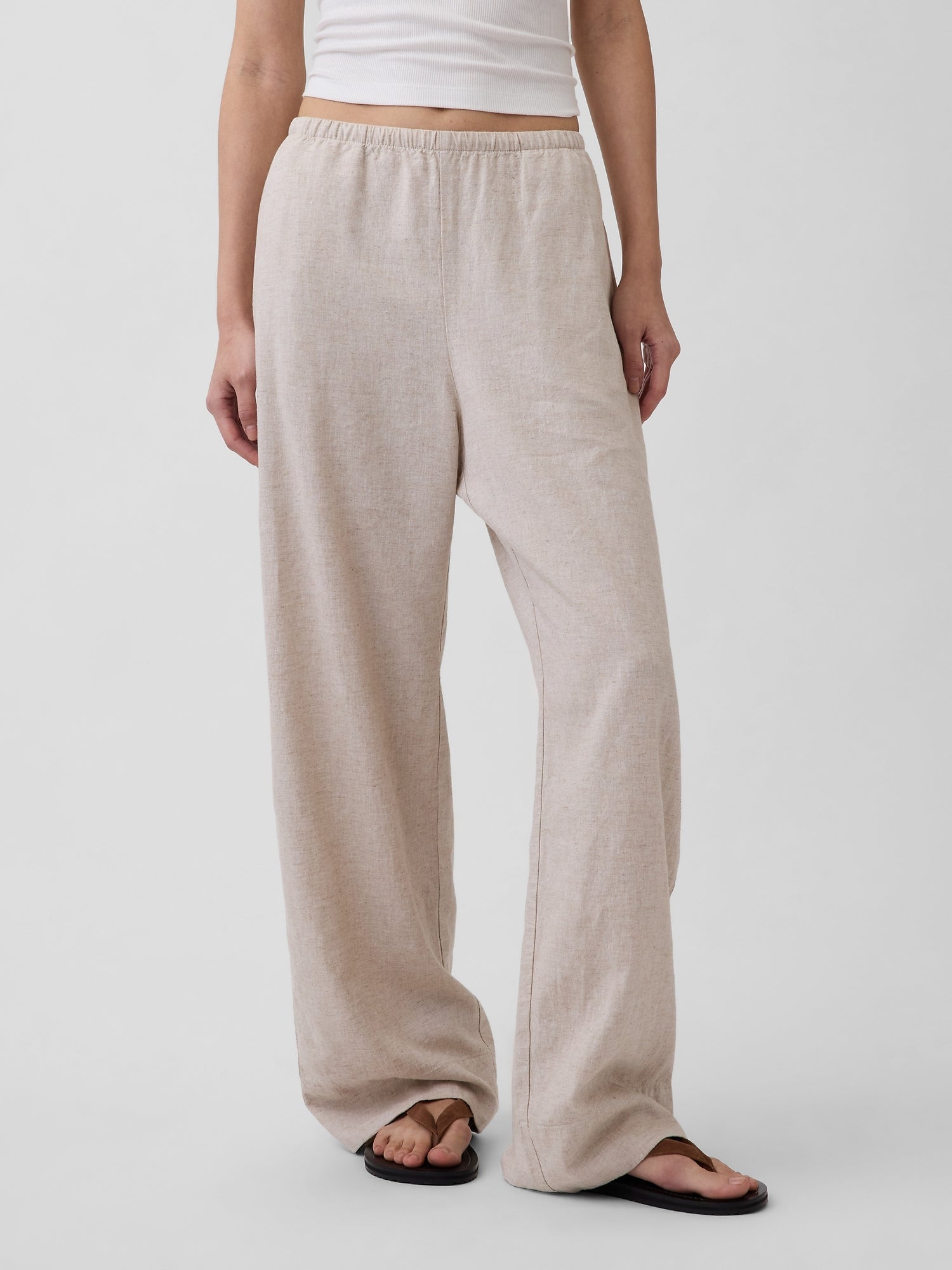 Linen-Blend Easy Wide-Leg Pants - Flax beige