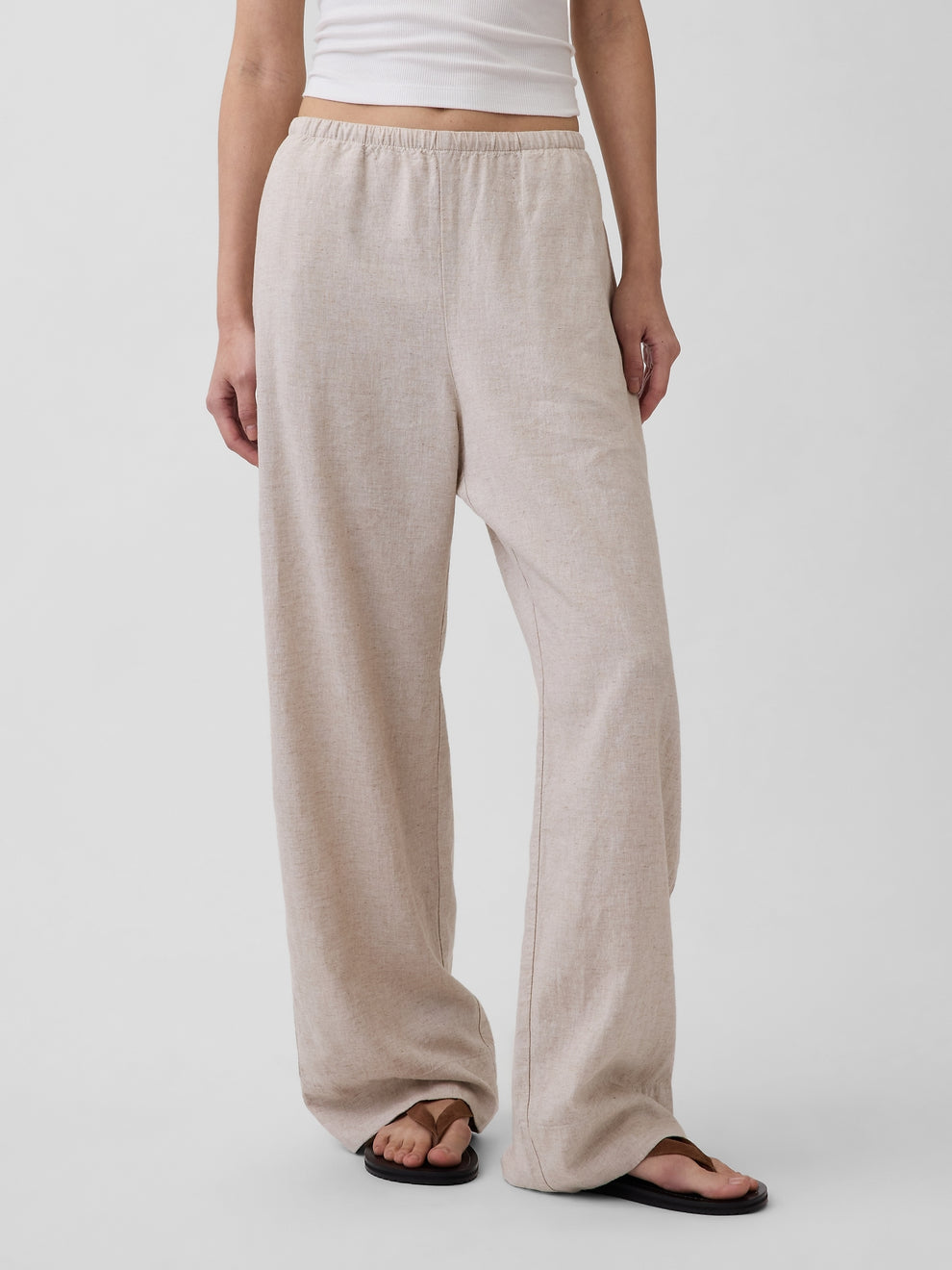 Linen-Blend Easy Wide-Leg Pants - Flax beige