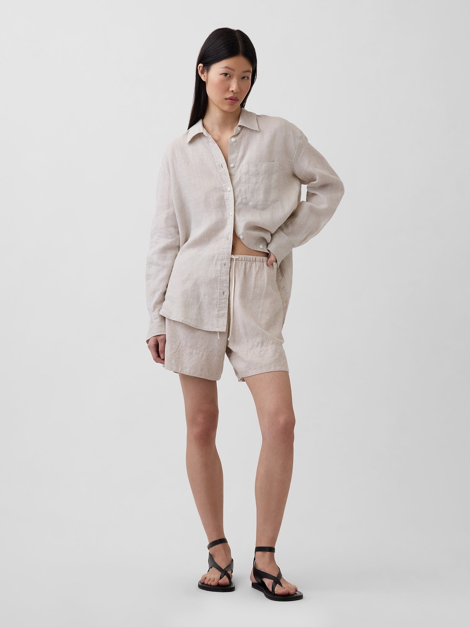 100% Linen Oversized Shirt - Flax beige