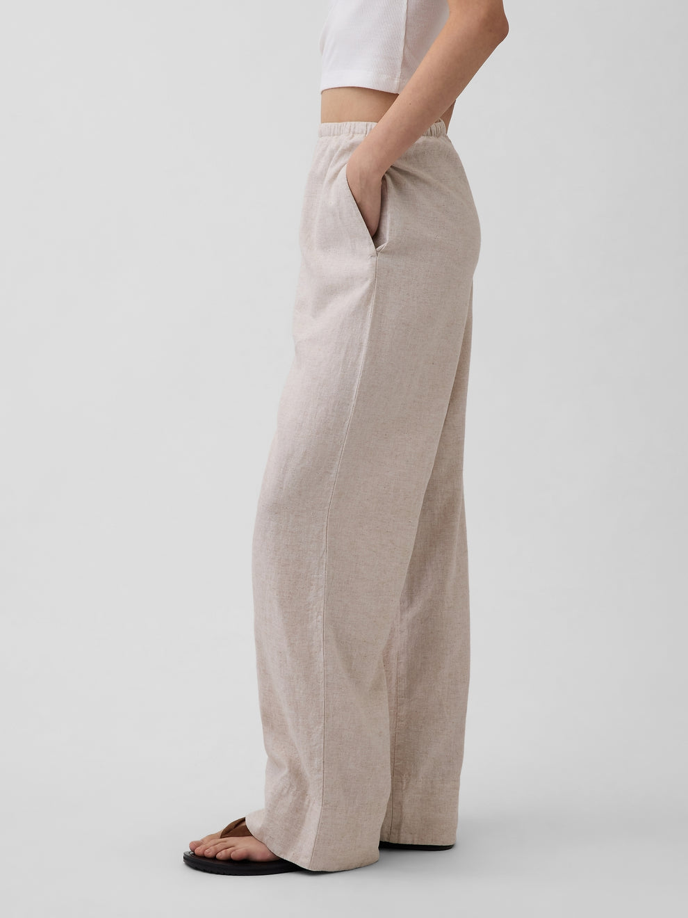 Linen-Blend Easy Wide-Leg Pants - Flax beige