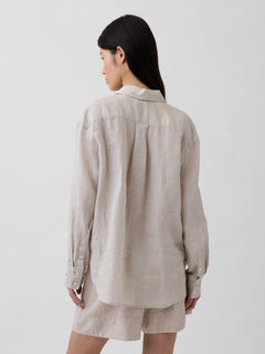 100% Linen Oversized Shirt - Flax beige