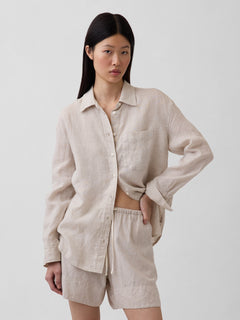 100% Linen Oversized Shirt - Flax beige