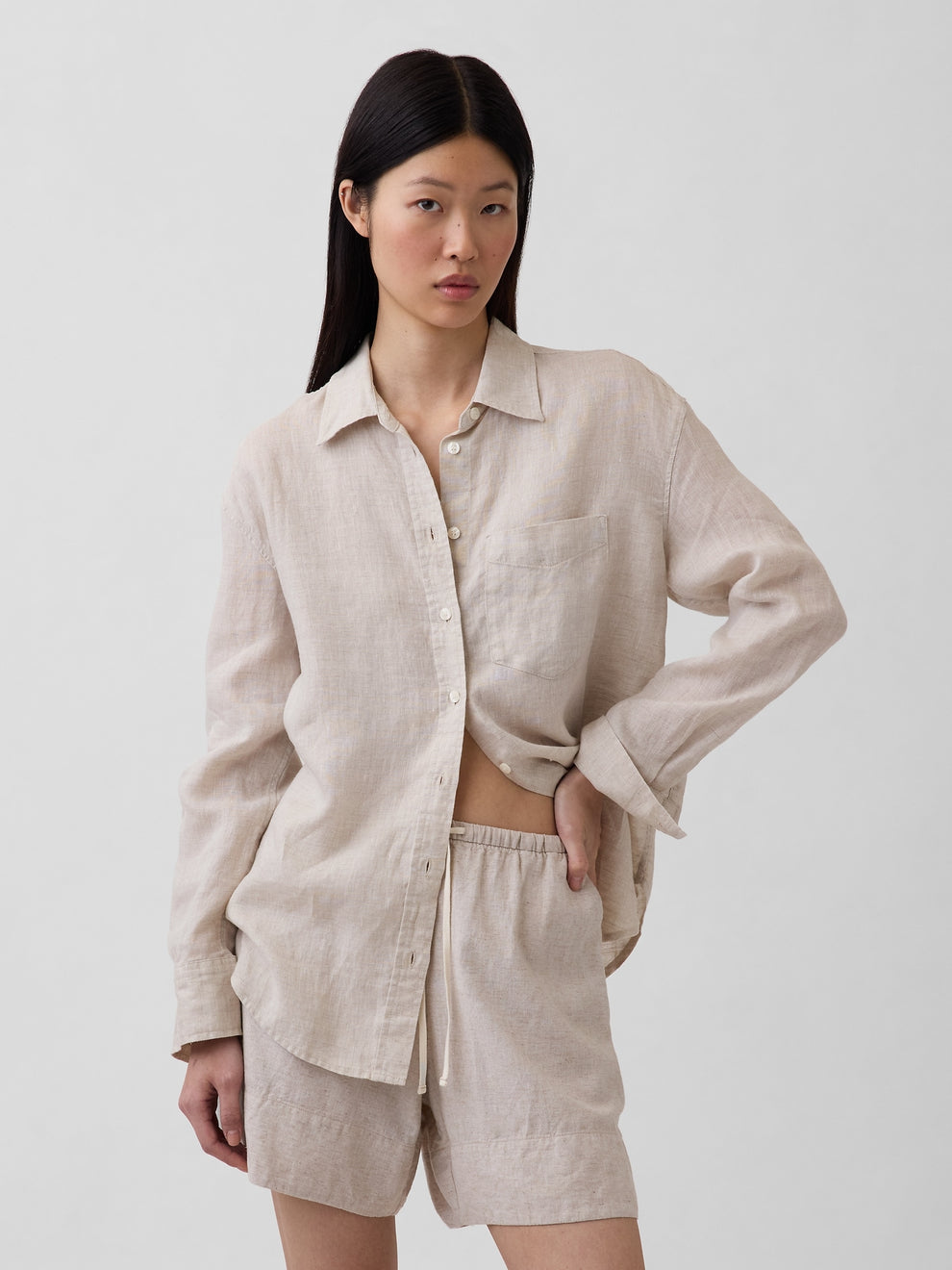 100% Linen Oversized Shirt - Flax beige