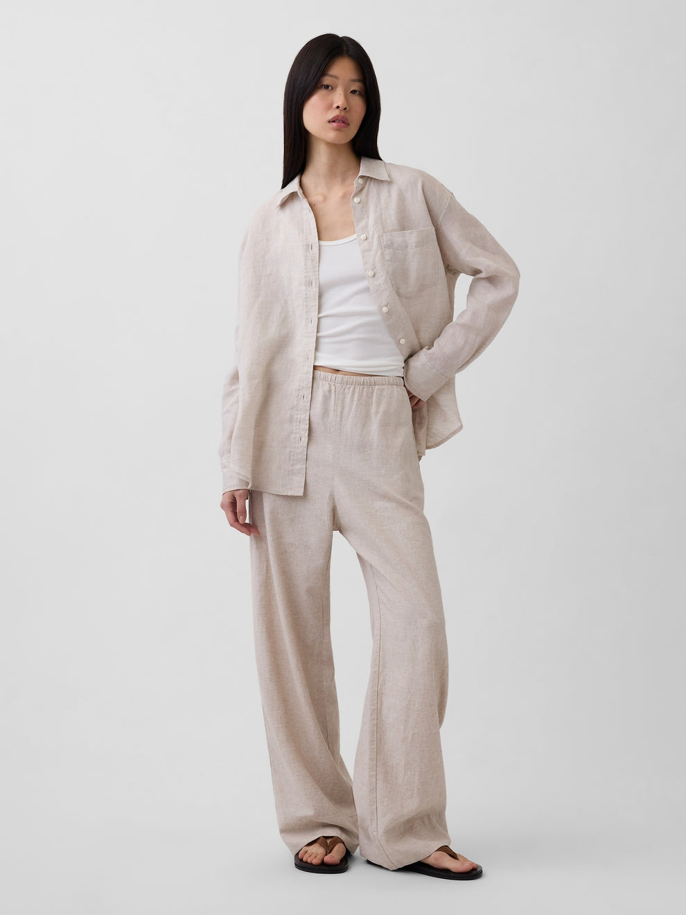 Linen-Blend Easy Wide-Leg Pants - Flax beige
