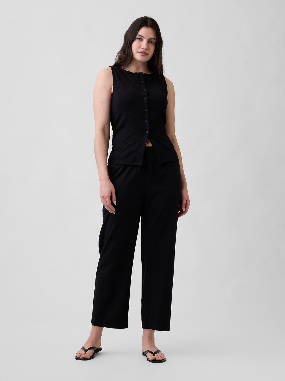 Mid Rise Easy Twill Pants - Black