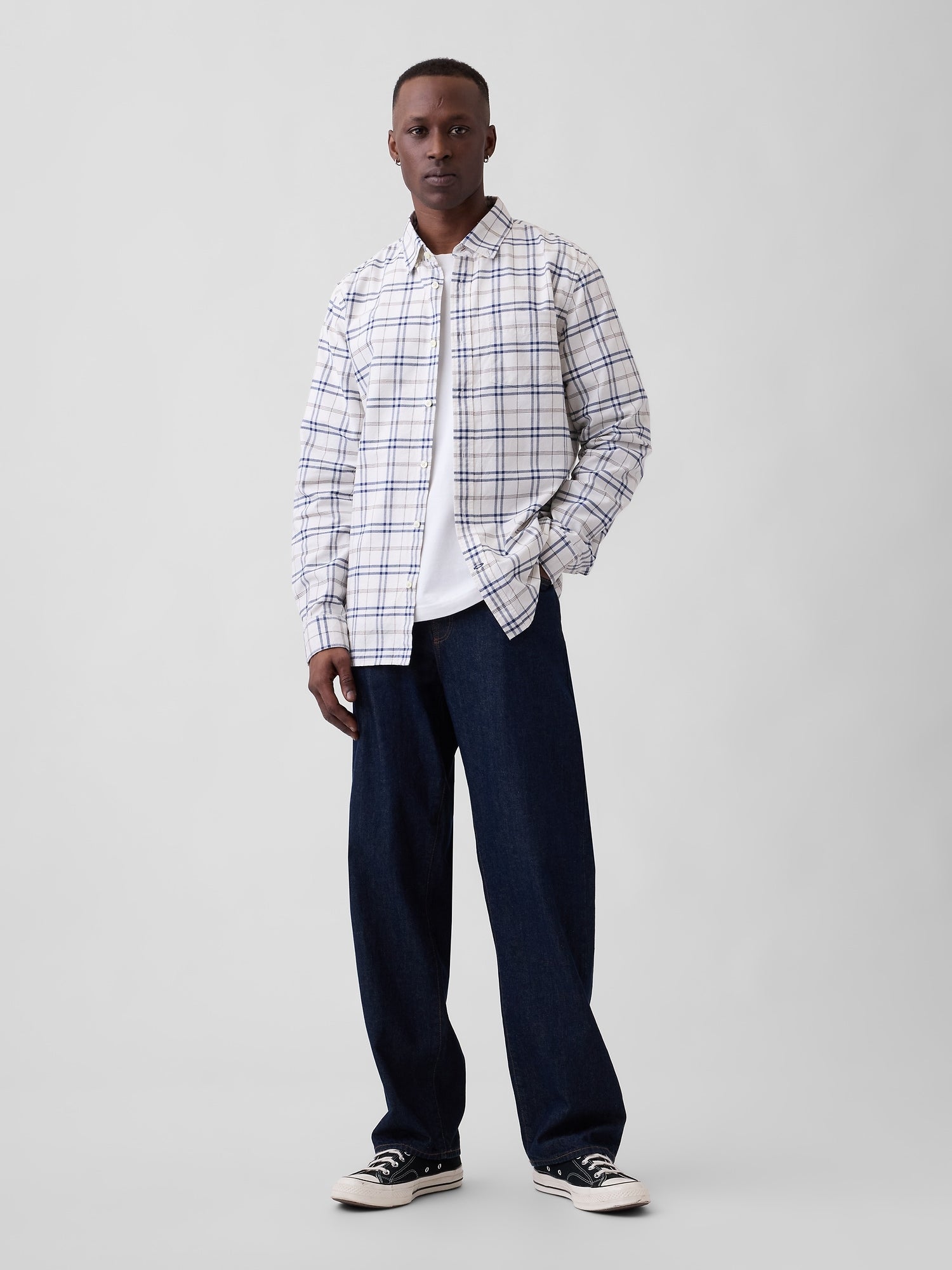 Oxford Shirt in Standard Fit - White blue plaid