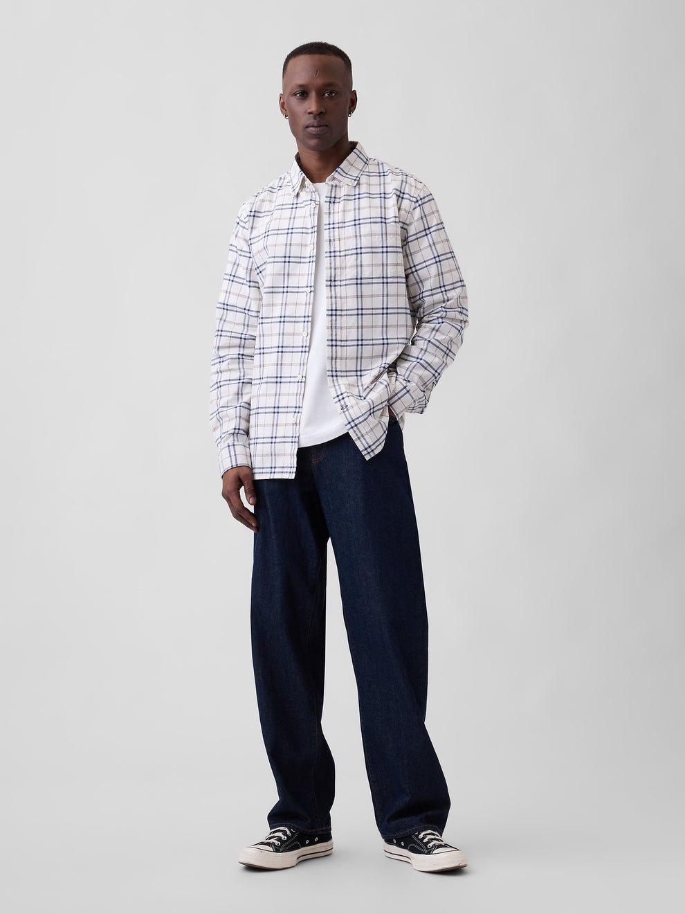 Oxford Shirt in Standard Fit - White blue plaid