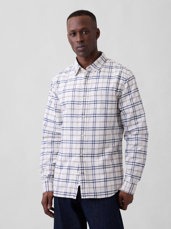 Oxford Shirt in Standard Fit - White blue plaid