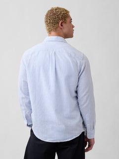 Linen-Blend Shirt in Standard Fit - White blue stripe