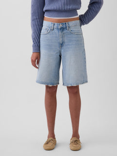 11" Mid Rise Longline Denim Shorts - Light indigo
