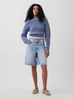 11" Mid Rise Longline Denim Shorts - Light indigo