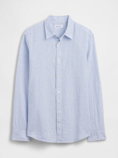 Linen-Blend Shirt in Standard Fit - White blue stripe