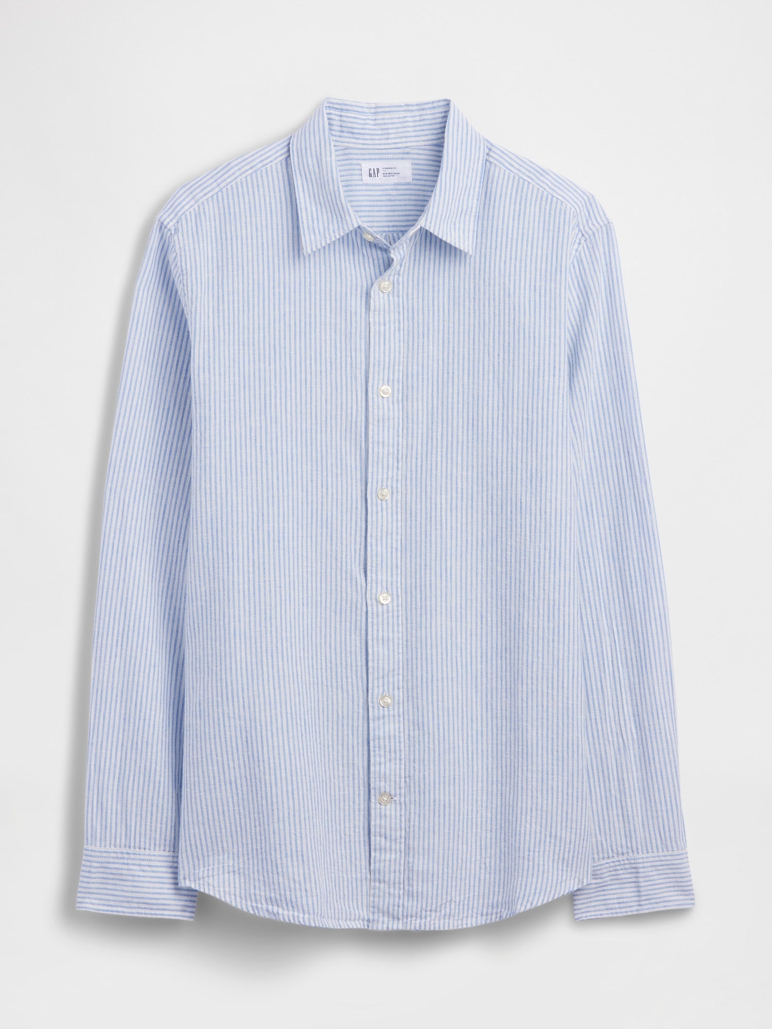 Linen-Blend Shirt in Standard Fit - White blue stripe