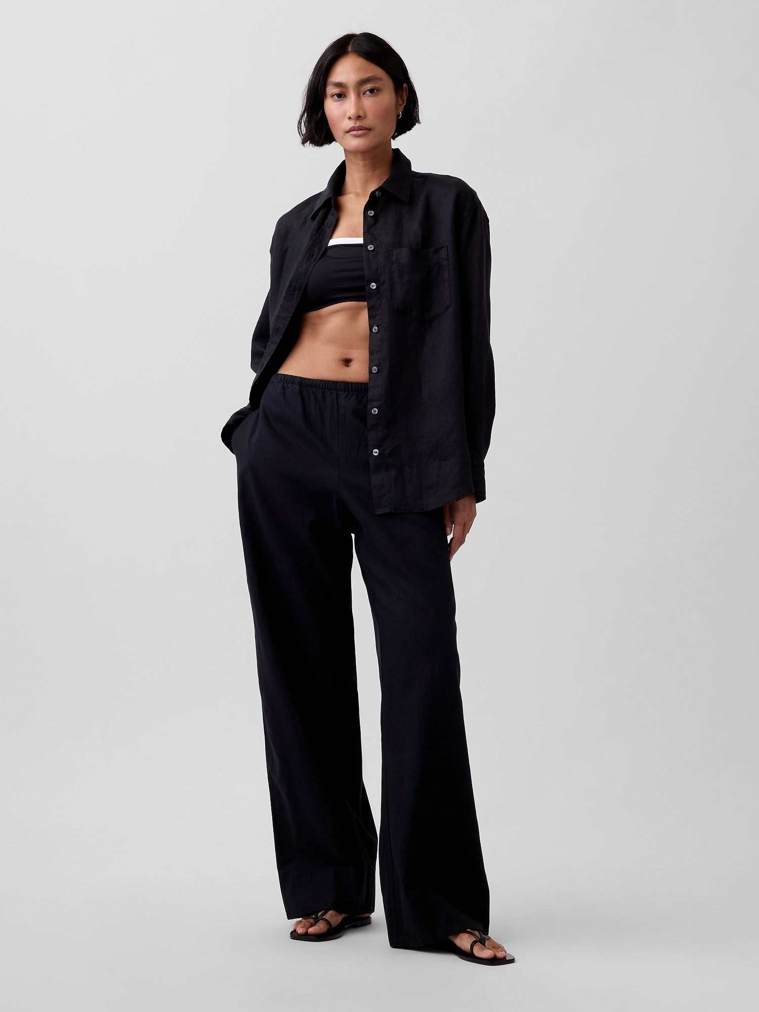 100% Linen Oversized Shirt - Black