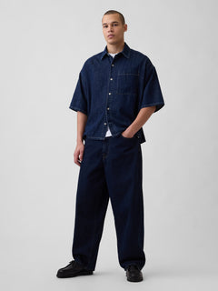 Denim Oversized Straight-Hem Shirt - RINSED