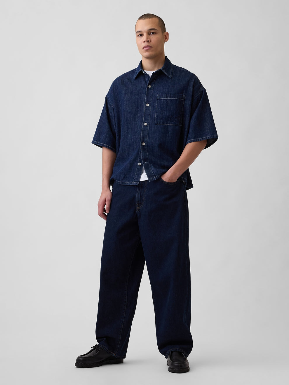 Denim Oversized Straight-Hem Shirt - RINSED
