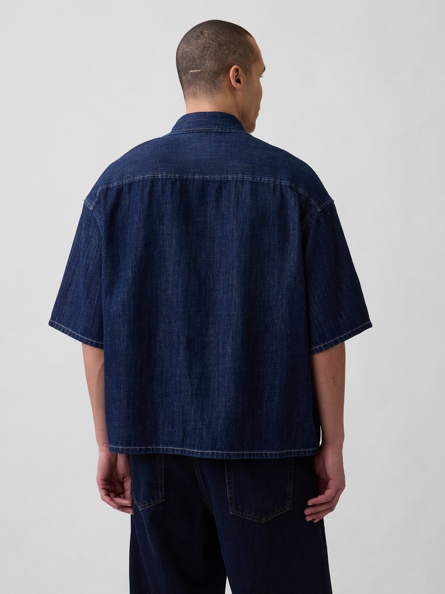 Denim Oversized Straight-Hem Shirt - RINSED