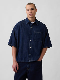 Denim Oversized Straight-Hem Shirt - RINSED