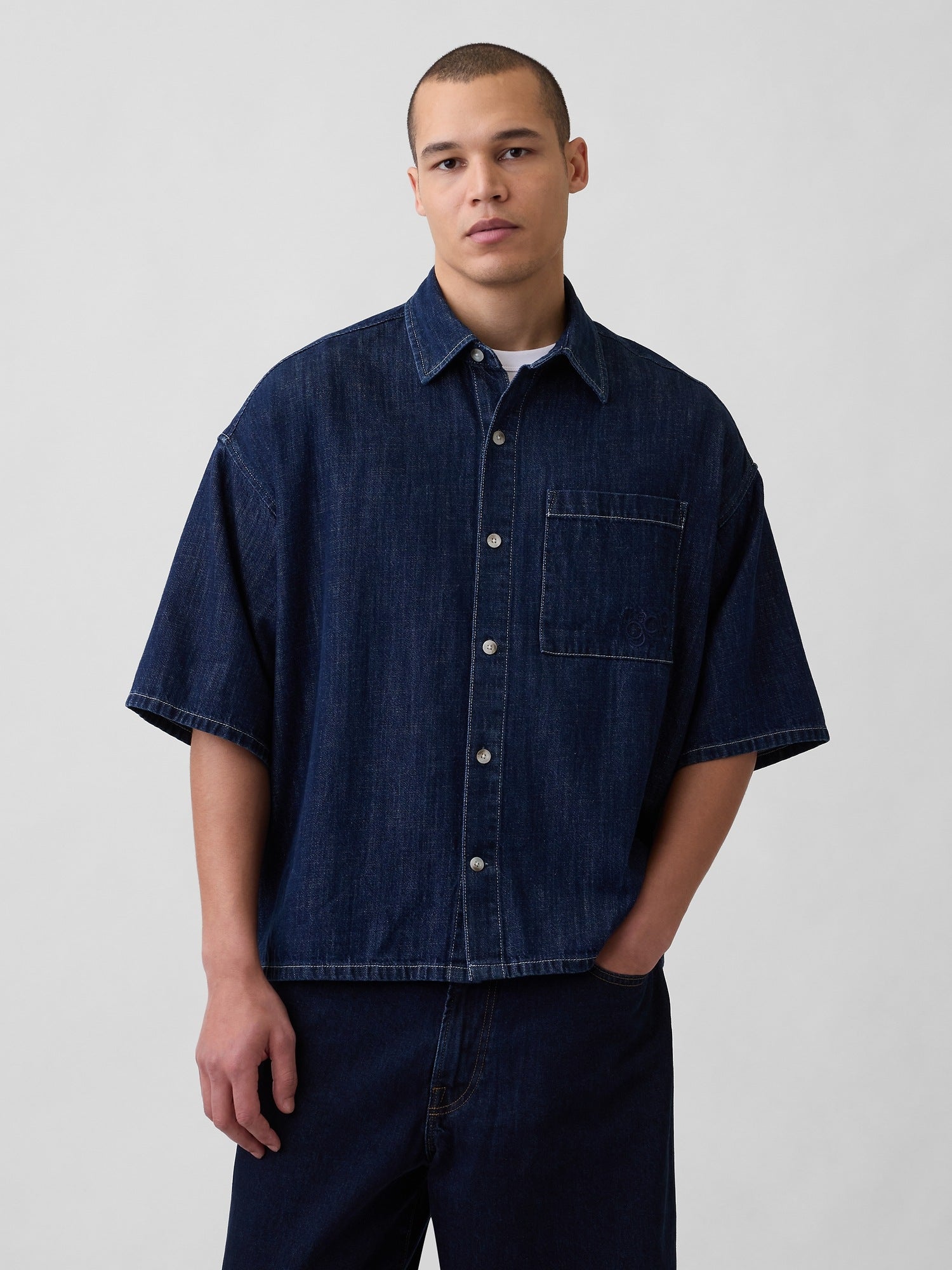 Denim Oversized Straight-Hem Shirt - RINSED
