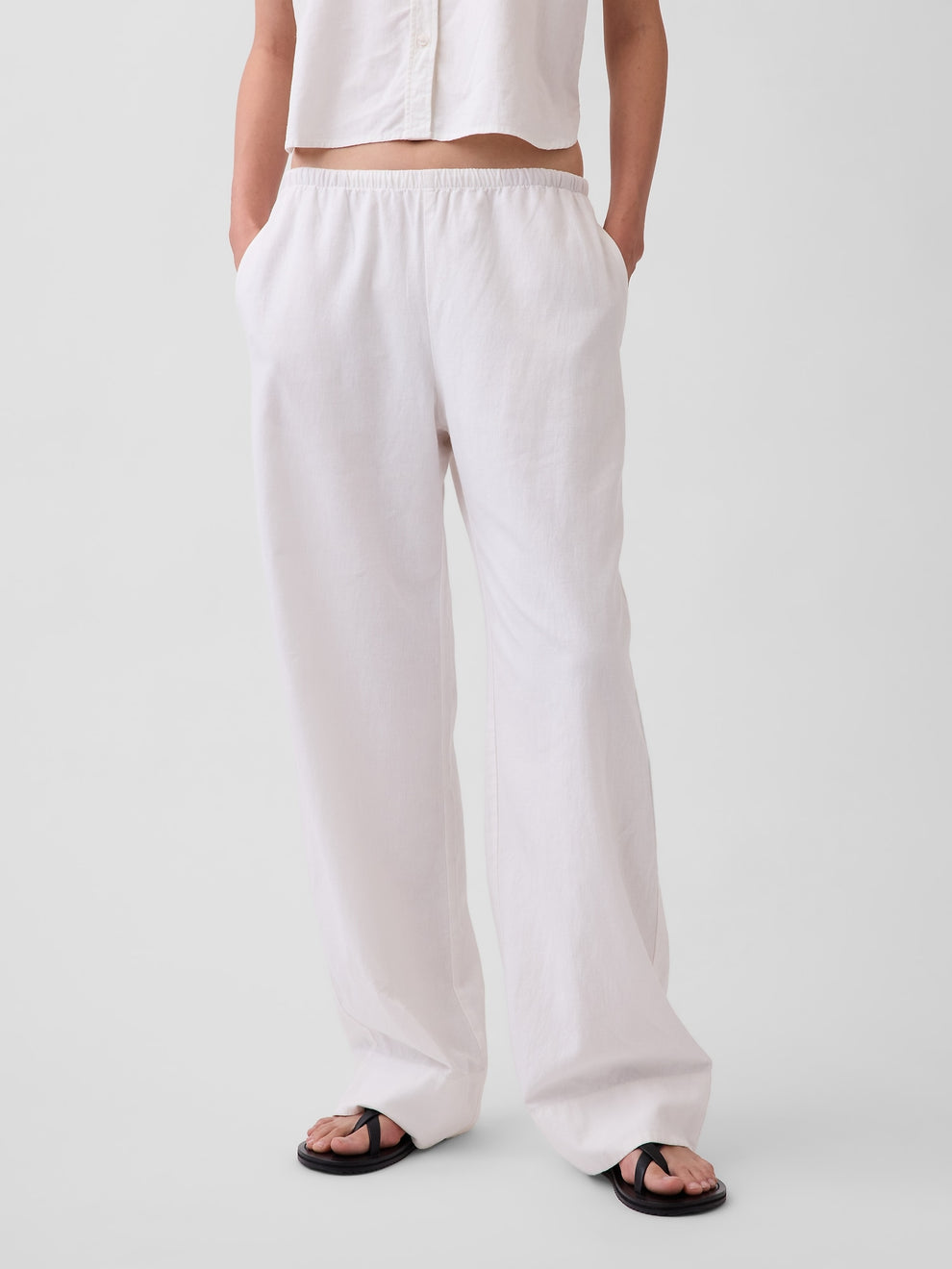 Linen-Blend Easy Wide-Leg Pants - New off white