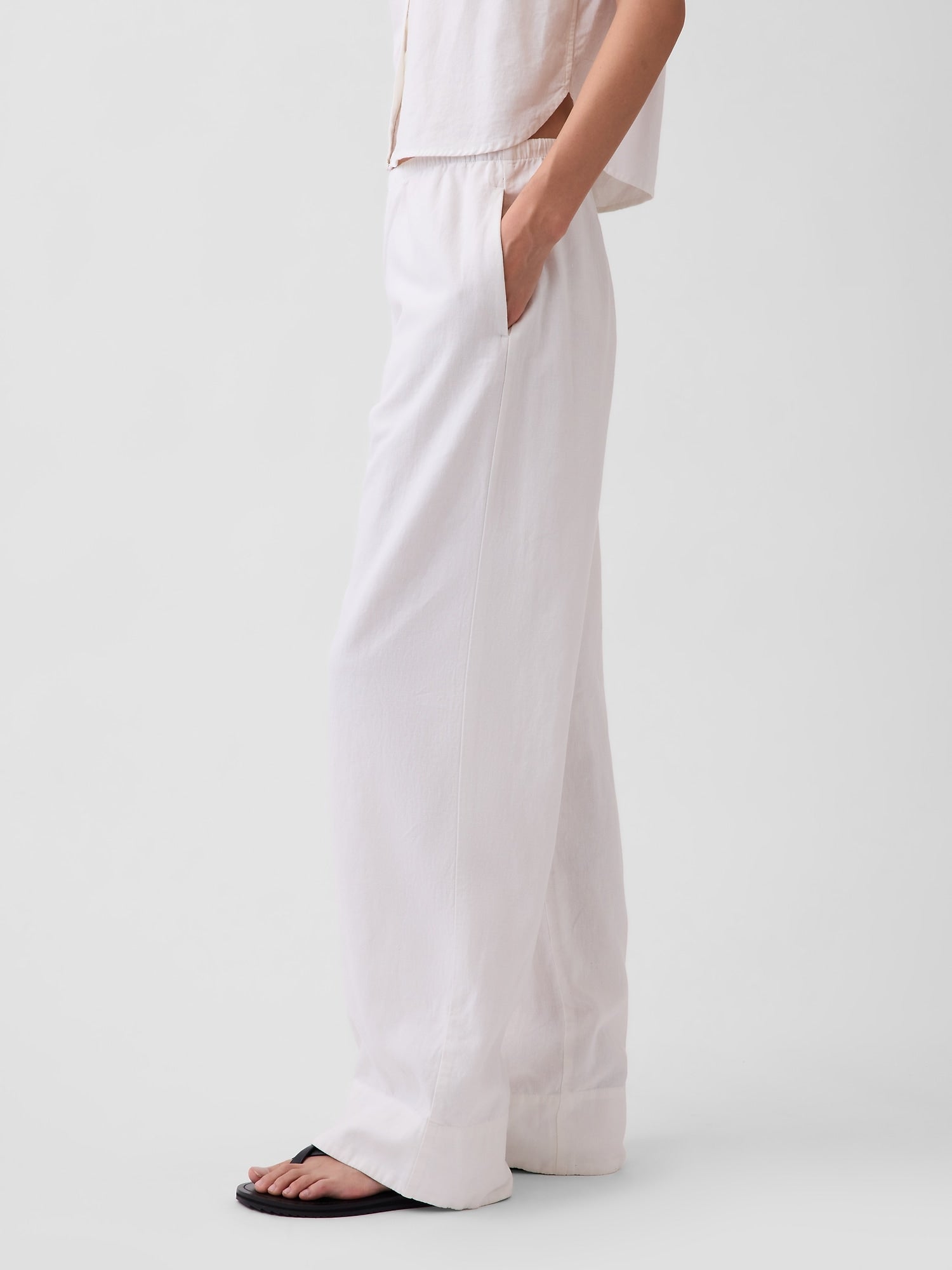 Linen-Blend Easy Wide-Leg Pants - New off white