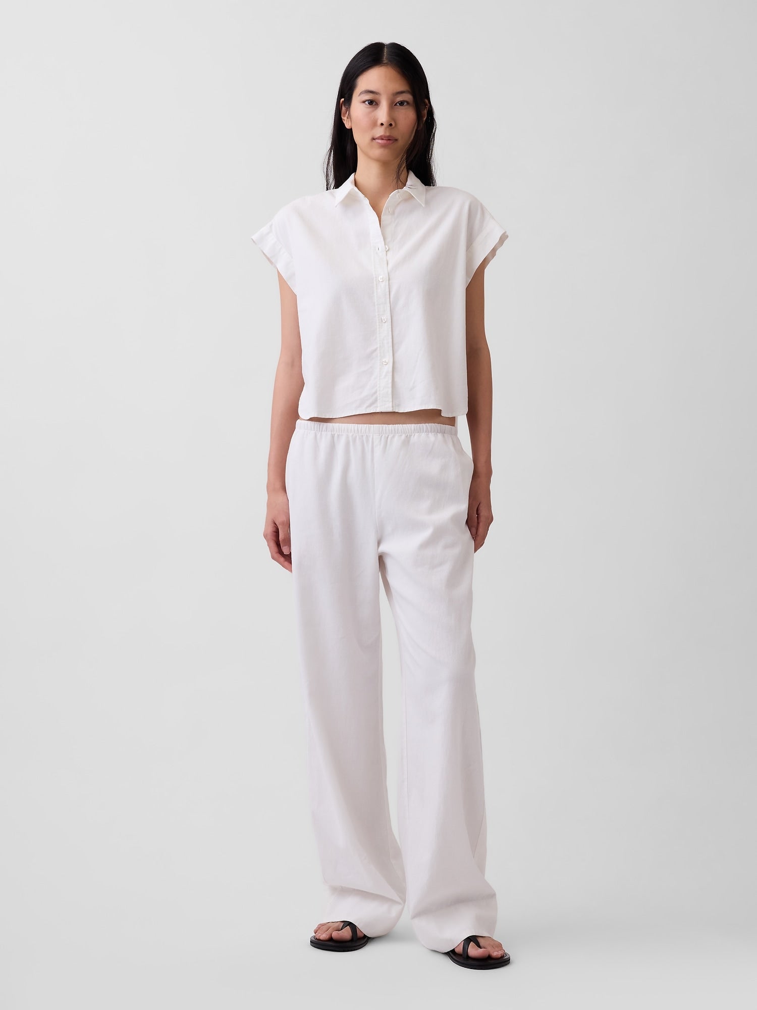 Linen-Blend Easy Wide-Leg Pants - New off white
