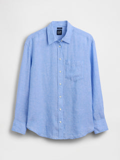 100% Linen Oversized Shirt - Shirting blue
