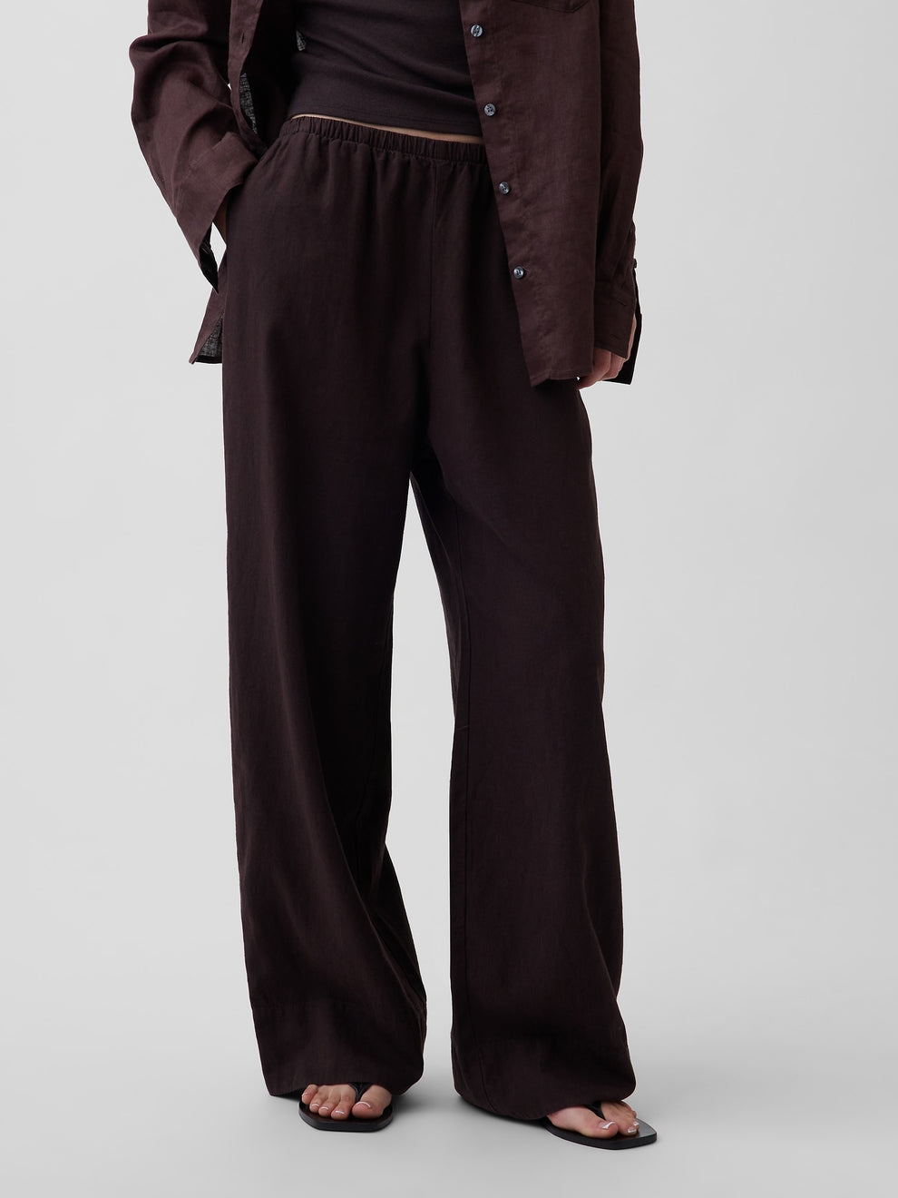 Linen-Blend Easy Wide-Leg Pants - Terra brown
